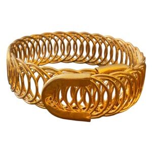 Bold 90s Gold Statement Bracelet | Sculptural Belt Buckle Cuff | Retro Glam